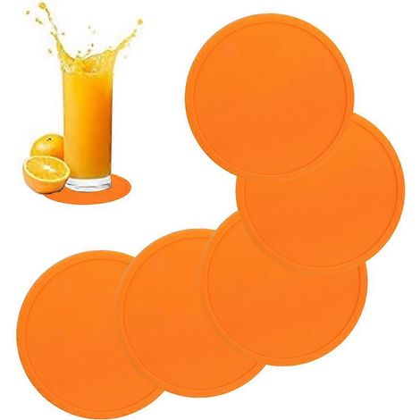 Dessous de verre rond en silicone orange, style créatif et simple, imperméable et anti-débordement. (1/5)