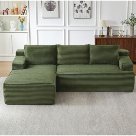 Divano angolare modulare 238x152x66 cm in velluto a coste verde senza montaggio - CHICFURN (1/5)