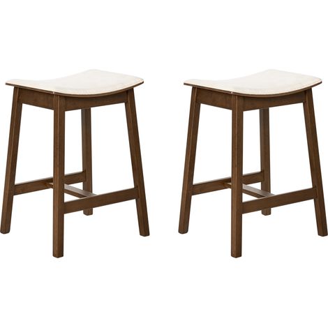 Conjunto de 2 sillas de bar asiento tapizado de poliéster marrón oscuro y blanco crema Dixon