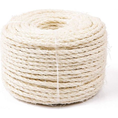 Corde de Sisal Naturel 8mm Remplacement Cordage Ancien Accessoire Idéal pour remplacer Poteaux de l'arbre à Chat, Balles Jouets en Sisal Inclus (25m, Blanc)
