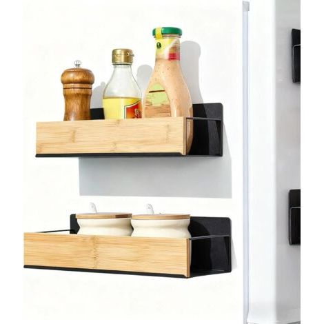 Magnetisches Gewürzregal für den Kühlschrank – 2-teiliges magnetisches Gewürzregal für den Kühlschrank – Schwarzer Küchenorganizer für Gewürze, Soßen und Lebensmittel – Praktische und stabile Aufbewah