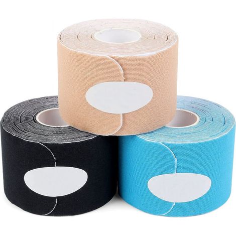 Bandes Kinésiologie Waterproof Fortes et Hypoallergéniques, Lot de 3 Coloris Beige Noir Bleu (1/4)