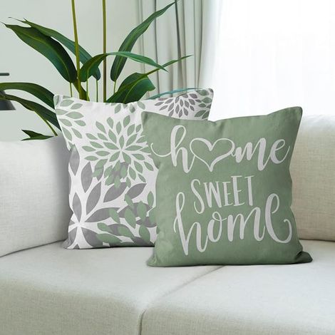 Green Cushion Covers 40 x 40 Modern White Geometry Pattern Square Sofa Decorative Home Sweet Farmhouse Washable Polyester Outdoor Textile Pillow Case (1/4)