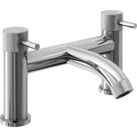 Round Deck Mounted Bath Filler Tap with Industrial Style Detailing - Chrome