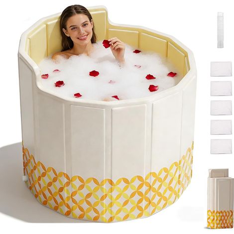 Baignoire Pliable Adulte 80 cm, Baignoire Pliable Adulte avec Dossier en C, Isolation 5 couches, Structure Renforcée, Pliable et Compacte – Pour Spa, Douche, Bain Froid et Chaud à Domicile (1/5)
