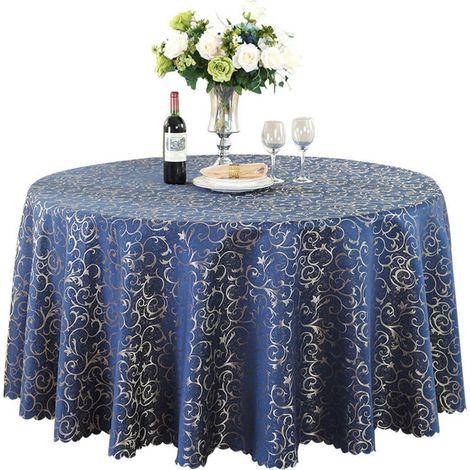 Nappe ronde en jacquard 240 cm bleu marine - Élégante et facile d'entretien