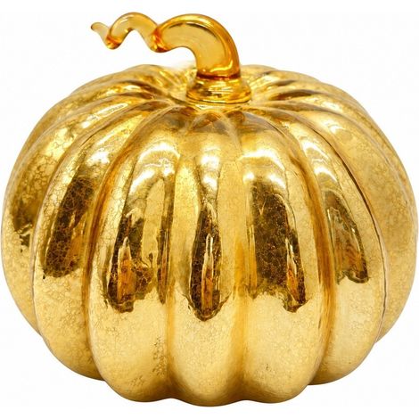Lanterne citrouille en verre, décoration d'Halloween, minuterie LED, vitrail, ornement d'automne pour la maison, couleur champagne doré bouclé, 16,5 x 15 cm (1/5)