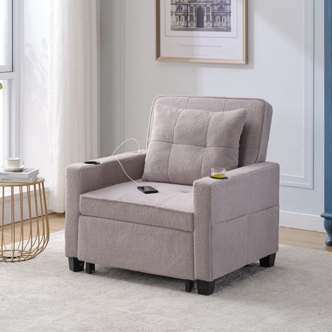 Canapé-lit extensible 3 en 1 – Avec porte-gobelets et port USB, canapé-lit, fauteuil convertible, idéal pour les petits espaces (1/5)