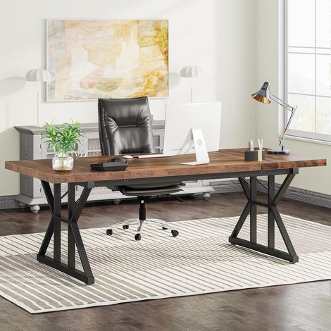 Tribesigns 63 Inch Executive Desk, Large Computer Office Desk Workstation, Modern Simple Style Laptop Desk Study Writing Table Business Furniture for Home Office (Brown/Black, 63 Inch) (1/5)