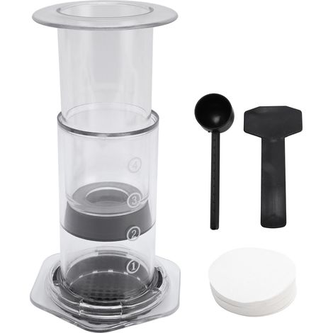 Cafetière à piston portable 300 ml en PC transparent pour voyage et extérieur, légère et compacte avec filtre inclus (1/5)