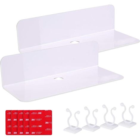 2pcs Etagere Murale Blanc,Etagères Murales sans Percage,Acrylique Etagere Flottante Décoration,Blanc (1/5)