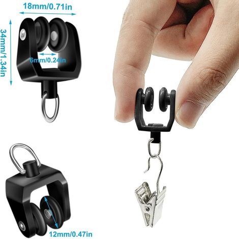 Curved rail wall-mounted dual-purpose kit Silent rollers + anti-slip glider clip Black universal type for export supply (1/5)
