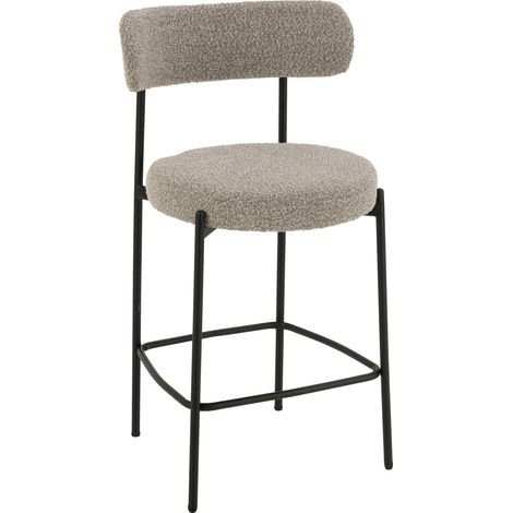 Chaise de bar design boucle grise assise confortable métal noir - Gris boucle et métal noir (1/5)