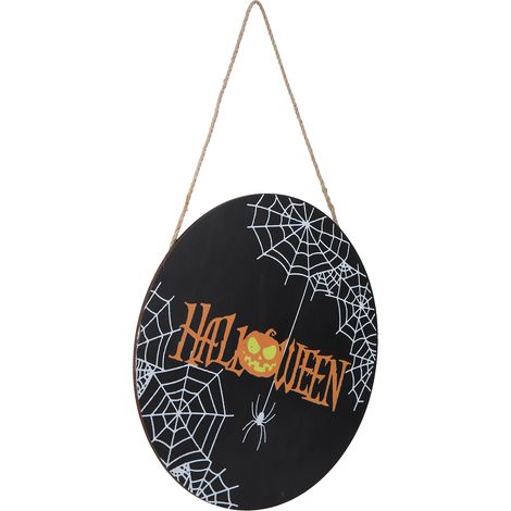 Panneau de bienvenue en bois à motif toile d'araignée, à suspendre à la porte pour Halloween ou une réunion de famille. Nœud papillon noir non inclus. (1/5)