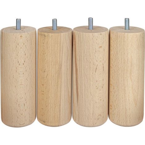 4er-Set feste zylindrische Möbelfüße, Rohbuche, Weiß/Beige, 15 cm CIME