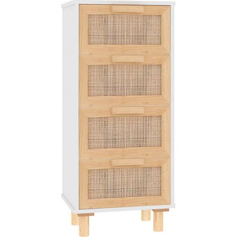 Aparador cómoda cómoda armario mueble organizador cocina salón salón 40 x 30 x 90 cm madera maciza de pino y ratán blanco natural 020030294