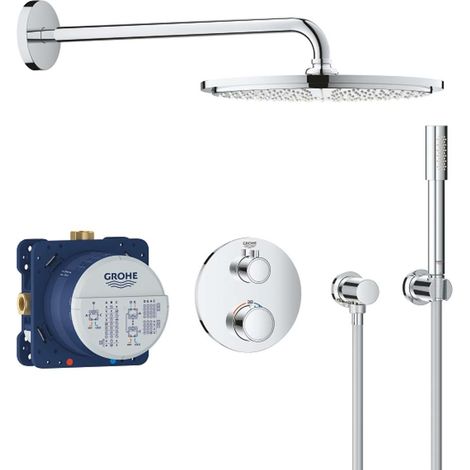 Set de douche encastré Rainshower Cosmopolitan 310 – 34731000 – Thermostat, finition chrome, tête ronde 310mm, 1 jet, GROHE DreamSpray