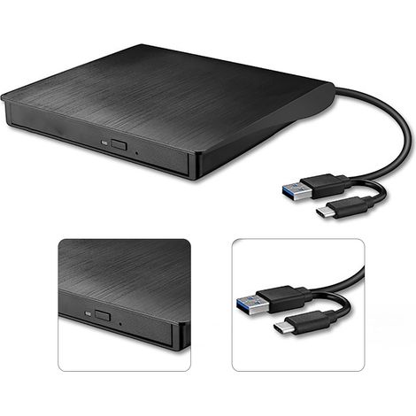 Lecteur DVD externe universel à double interface USB 3.0 Type C avec tiroir intégré. Graveur de CD. (1/5)