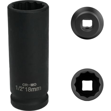 douille 18mm 1/2" 12 pans, douille a choc 1/2 18mm Acier Chrome-Molybdène CR-MO(Black) (1/5)