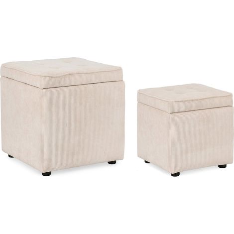 Pouf contenitore "Dylan" struttura in legno di pino rivestimento in poliestere per interno -Bianco / Set da 2 (1/4)