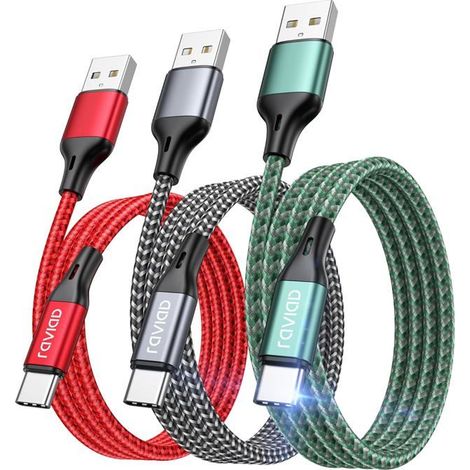TRAHOO-Câble USB C [1M/Lot de 3], Cable Chargeur USB C Charge Rapide 3A Cable USB Type C Nylon Tressé pour iPhone 16 15, Gala[J109] (1/5)