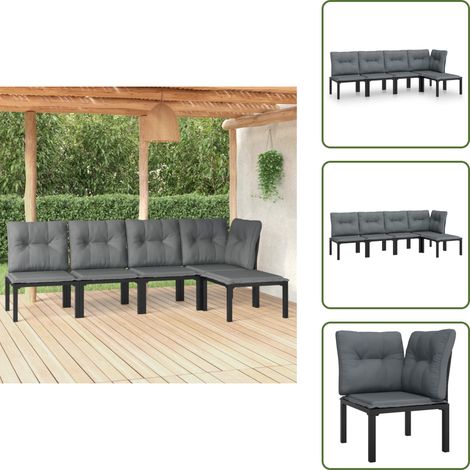 5-tlg. Garten-Lounge-Set Schwarz und Grau Poly Rattan - Gartengeräte - Gartenmöbel - Loungesessel - Outdoor Möbel - Rattanmöbel (1/5)