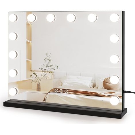 Miroir Maquillage Lumineux Hollywood - 14 Ampoules LED, Miroir Coiffeuse avec Contrôle Tactile, 3 Modes Luminosité Réglable 50 x 42 cm - Noir (1/5)