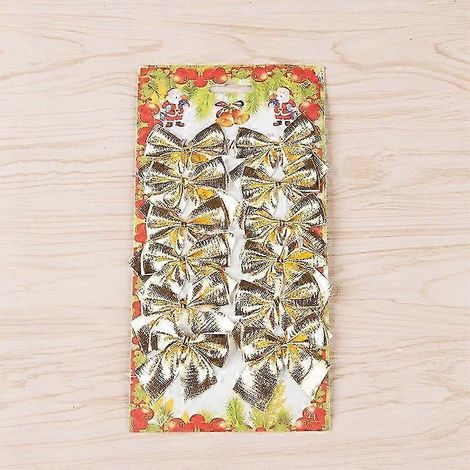 Décorations de sapin de Noël, nœuds de Noël, cadeaux de Noël, 12 par carte, or (1/3)
