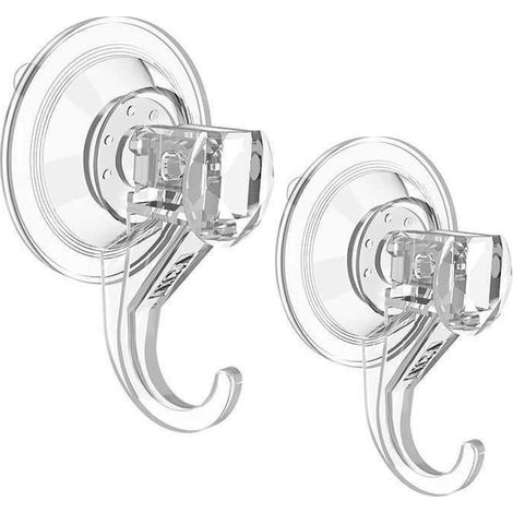 Crochet Ventouses Murale Transparents d’Aspiration, Charge de 3KG, en Plastique Porte Serviette Cintre Entrée Ustensile de Cuisine de Salle de Bain(2 Pack)