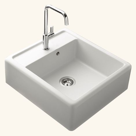Kümbad – Évier timbre d'office granit blanc grisé 1 bac 595x630 – Pose à poser – Vidage manuel – Bonde et siphon inclus