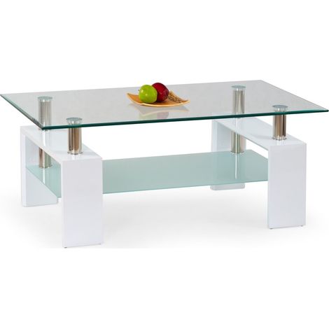 Mesa de centro Houston 547, Blanco brillante, 55x60x110cm, Diámetro: 0, Vidrio templado, Angular