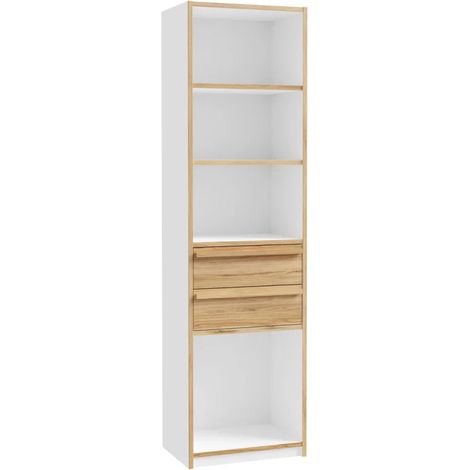 Colonne / Bibliothèque L. 59 cm 2 tiroirs décor blanc et chêne - CONAN (1/5)