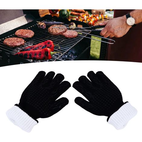 Hitzebeständige Grillhandschuhe, wärmeisolierend und hitzebeständig, schwer entflammbar und feuerfest, mikrowellengeeignet. (1/5)