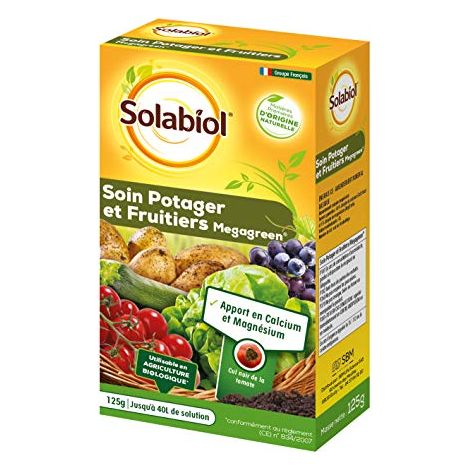 SOLABIOL Soin Potager & Fruits Megagreen - 125g - Jusqu'à 40L De Solution - Améliore La Croissance Des Légumes & Des Fruits - Apport En Calcium & Magnésium - Utilisable En Agriculture Bio SOMEGA125