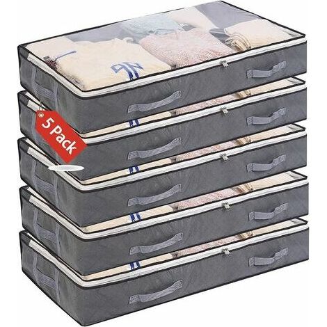 royaluxe - 5 PCS Sacs de Rangement sous Le Lit Sac à Vêtements Pliable 75L Conteneurs de Rangement de Grande Capacité avec Fenêtre Transparente Poignées Renforcées Organisateur à Glissière Non-tissé (1/5)