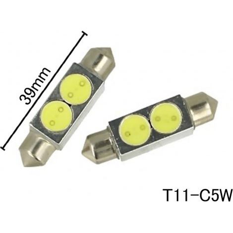 Coppia 2 Lampade Led T11 C5W Siluro 39mm Con 2 Power Led Colore Bianco Freddo 6000K 12V 2W
