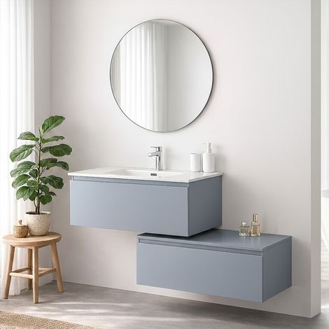 Mobile bagno sospeso 90 cm azzurro con lavabo integrato e cassetto Nuvola (1/5)