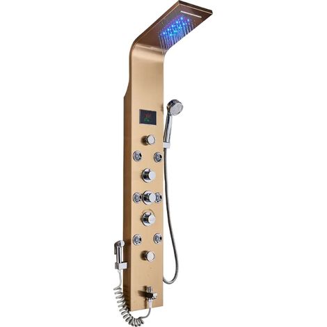 Panneau de Douche, Modes Cascade et Pluie, Éclairage LED, Doré 8009 (1/2)