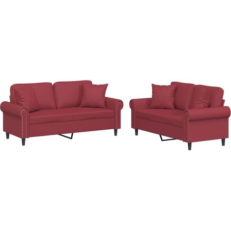 vidaXL Set di Divani 2 pz con Cuscini Rosso Vino in Similpelle (1/5)
