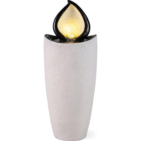 COSTWAY Fontaine de Jardin avec Lumière LED, Cascade Fontaine d'eau avec Aspect Pierre Pompe à Eau, Décoration de Jardin pour Intérieur Extérieur, 34,5 x 34,5 x 92 cm, Noir+Blanc (1/5)