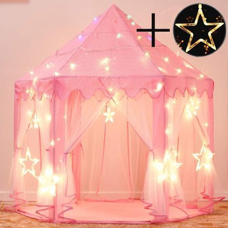 Tipi-Spielzelt mit Lichterketten, Kinderspielzelt, Prinzessinnenschloss-Spielzelt, großes indisches Tipi-Zelthaus aus weißem Segeltuch für drinnen und draußen, tragbares Zelthaus mit Lichterketten (1/5)