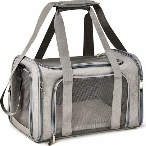 Sac Transport Chat Chien, Caisse de Transport Pliable, Sac pour Animaux de Compagnie, Caisse de Transport Chat Respirant(L, Gris) (1/4)