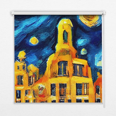 Tenda a Rullo Interna per Finestra - Tenda Filtrante Luce - Tenda Privacy - Tenda Decorativa Rettangolare - Rullo per Interni - (130 cm x 140 cm) - Città dipinta (1/5)