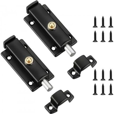 Verrou de Porte Automatique Poussoir, Targette Verrou à Ressort pour Porte Jardin, Coulissante, Fenêtre, Armoire, Aluminium, Noir (1/5)