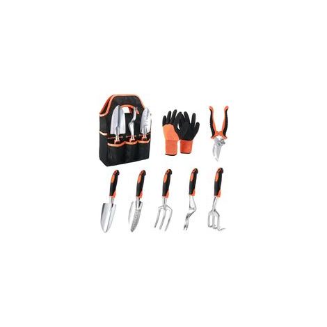 Ensemble de 8 outils de jardinage avec poignées ergonomiques antidérapantes, ensemble d'outils de jardinage robustes pour femmes, cadeau d'outils de jardinage unisexe, orange. (1/5)
