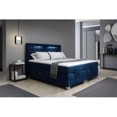 Boxspringbett Elektrisch Bett DAVIDE 200x200cm in Stoff Fresh Dunkelblau (1/2)