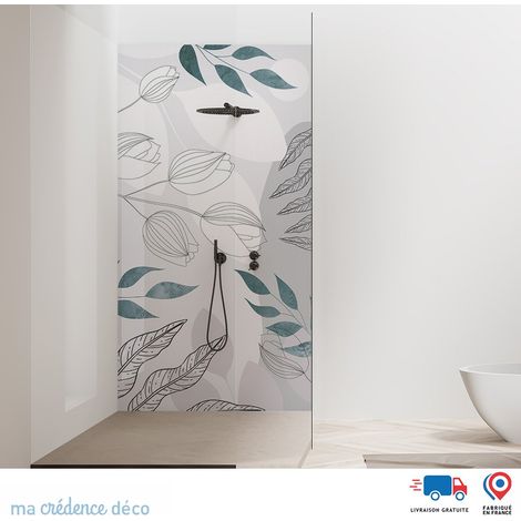 Panneau de douche : Fleurs et feuilles fines - Couleur Vert menthe - Alu composite - 90 - 245 (1/2)
