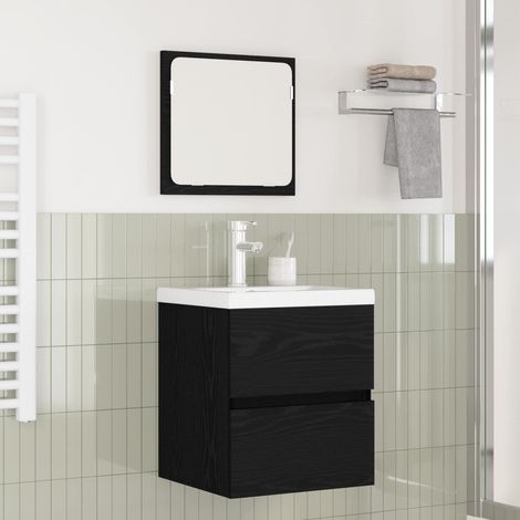 Badezimmermöbel-Set 2 pcs Schwarze Eiche und Weiß Holzwerkstoff