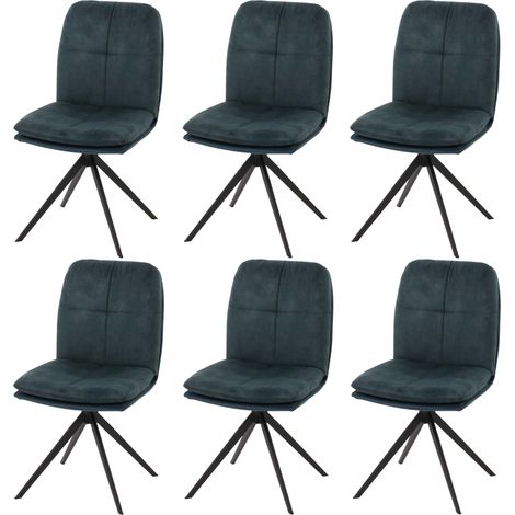 Lote de 6 sillas de comedor HHG-178, silla de cocina, sillón, posición automática giratoria, metal tela/textil, azul (1/5)