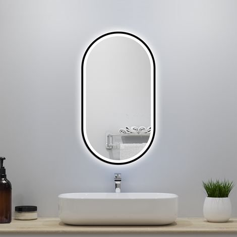 Miroir Lumineux Ovale 50x90 cm - Miroir Salle de Bain Intelligent avec Anti-Buée, Horloge et Dimmable